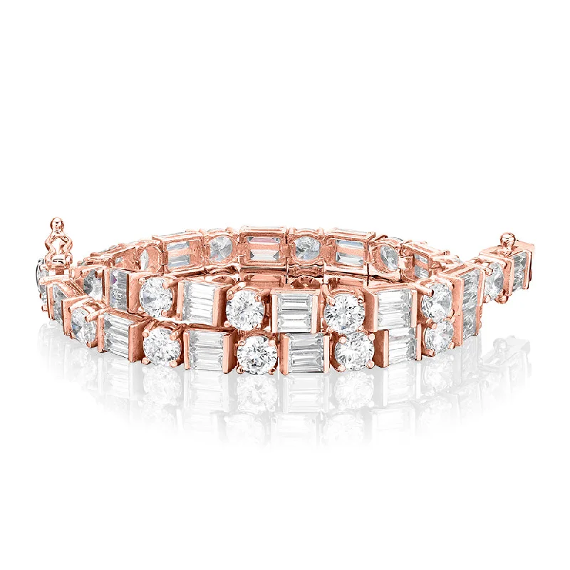 Personalized Wedding Charm Bracelet-Round Brilliant and Baguette tennis bracelet with 10.07 carats* of diamond simulants in 10 carat rose gold