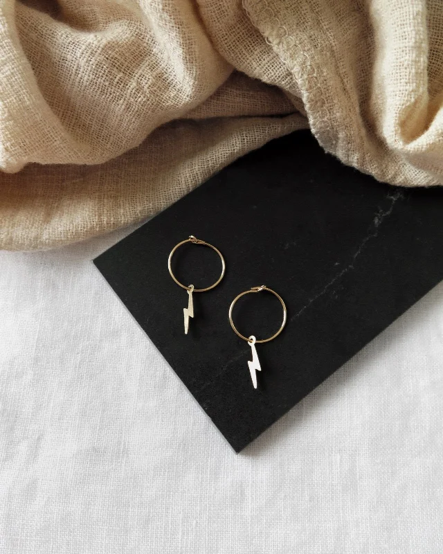 Dazzling Drop Earrings-Lightning Bolt Hoop Earrings  - 14k Yellow Gold Fill