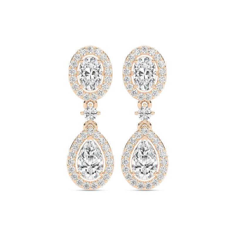 Classic Round Earrings-Oval and Pear Double Halo Drop Earrings