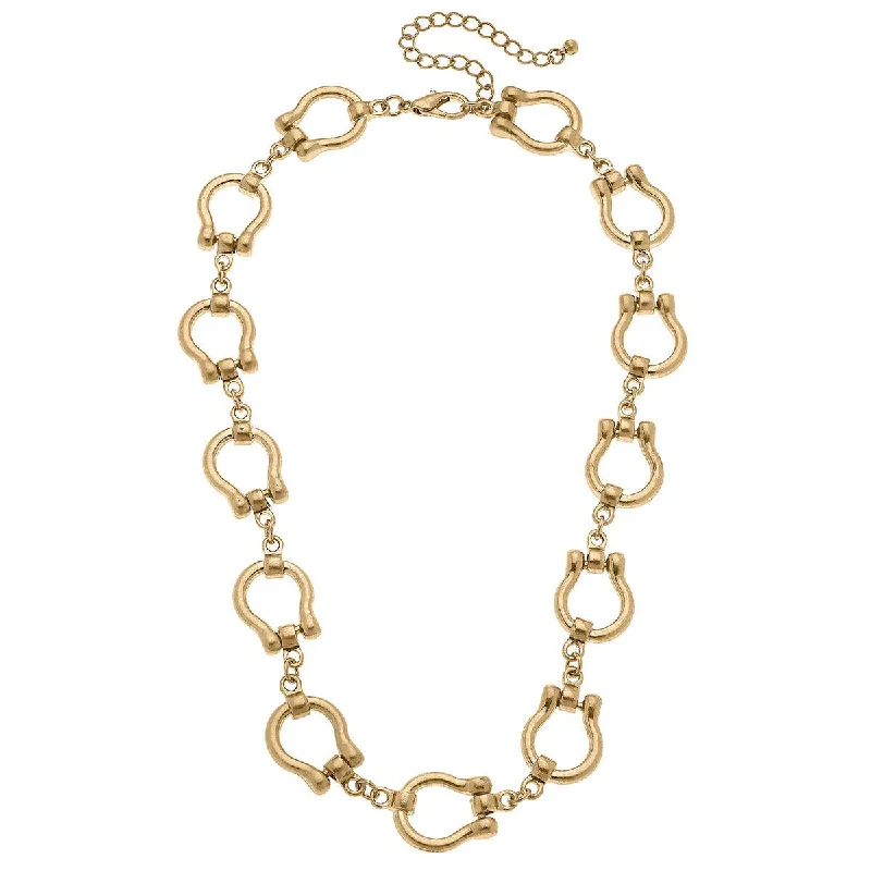 Beautiful Diamond Necklace-Canvas Style - Trigger Horsebit Linked Necklace in Worn Gold