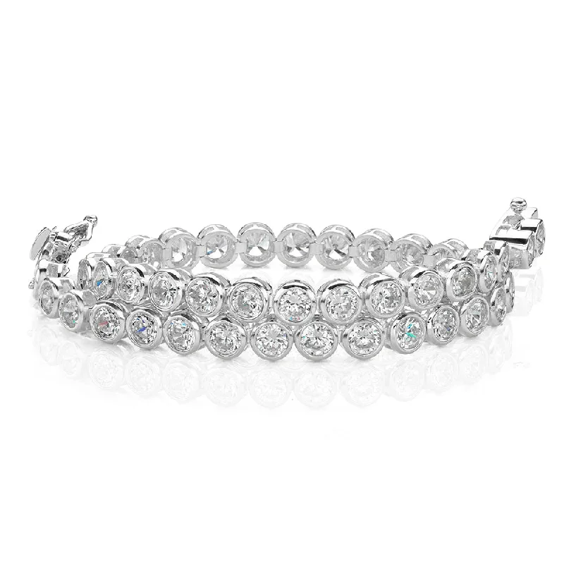 Men’s Leather Bracelet-Round Brilliant tennis bracelet with 5.28 carats* of diamond simulants in 10 carat white gold