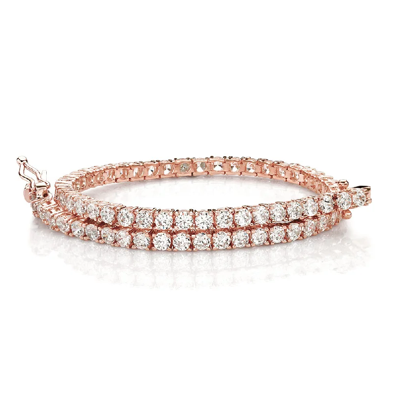 Simple Gold Cuff Bracelet-Round Brilliant tennis bracelet with 4.02 carats* of diamond simulants in 10 carat rose gold