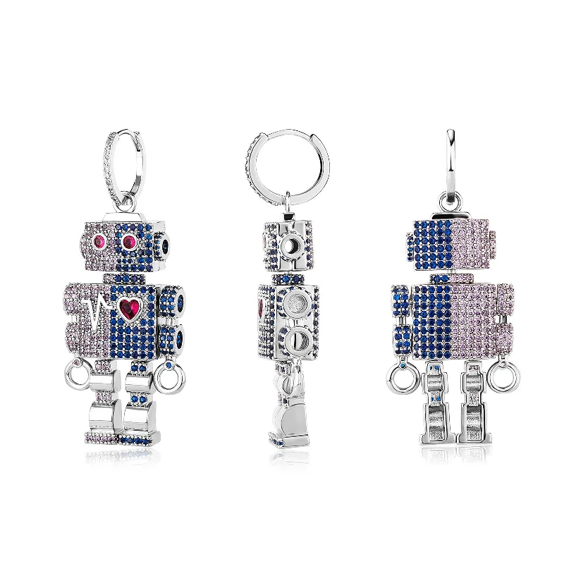 Trendy Silver Earrings-Robot Heartbeat Earrings