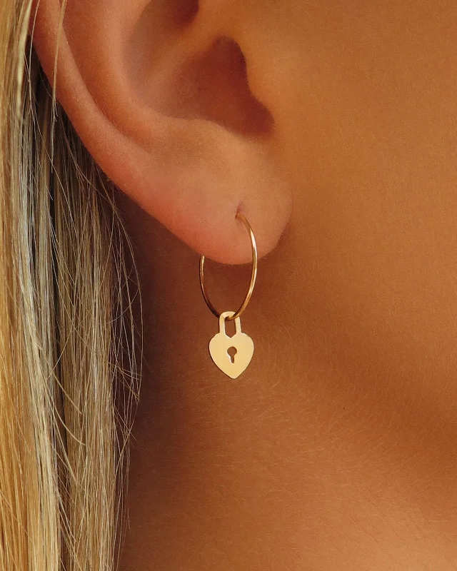 Diamond Hoop Earrings-Love Lock Hoop Earrings  - 14k Yellow Gold Fill