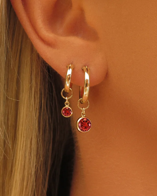 Swarovski Crystal Earrings-Ruby CZ Thick Hoop Earrings - 14k Yellow Gold Fill