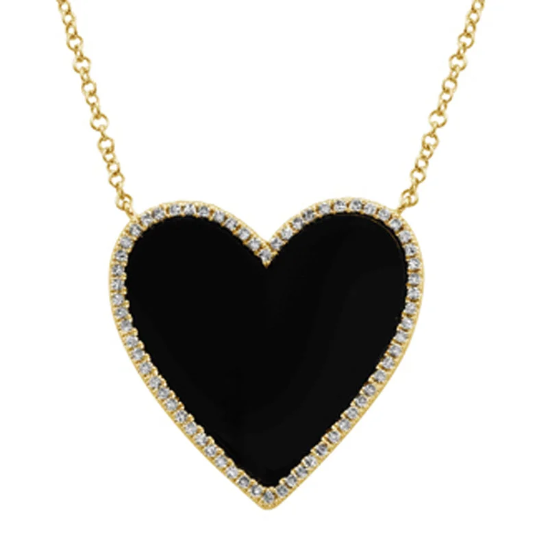 Gorgeous Gemstone Necklace-Diamond Edge Onyx Heart Necklace