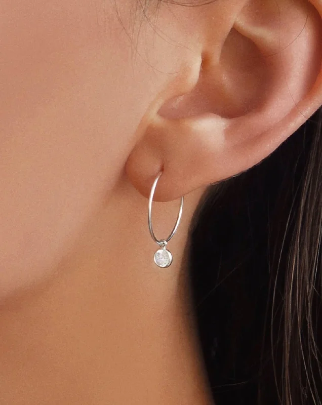 Fashionable Drop Earrings-White CZ Hoop Earrings - Sterling Silver