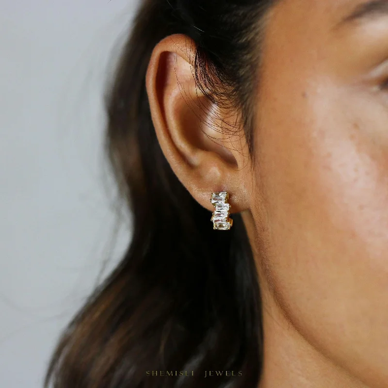 Silver Earrings for Bridesmaids-CZ Hoop Earrings, Huggies, Gold, Silver SHEMISLI SH192 LR