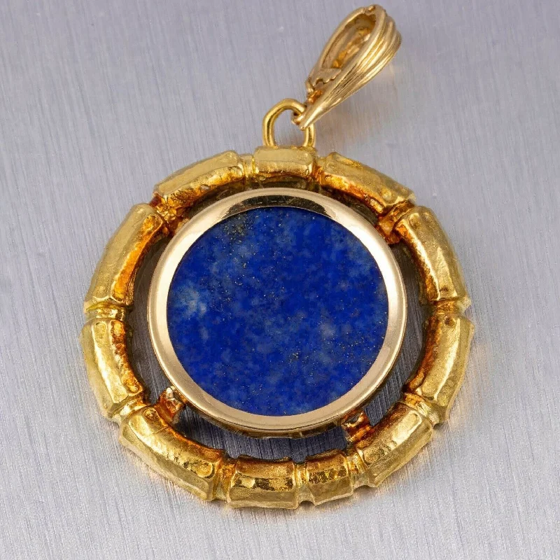 Long Pendant Necklace-DAVID WEBB 18k Yellow Gold Bamboo Circle Lapis Pendant w/ Certificate