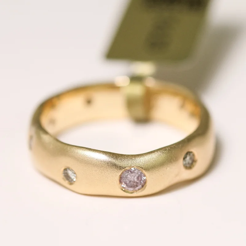 Beautiful Diamond Ring-Groovy Band with Scattered Diamonds