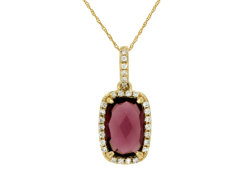 Fine Silver Necklace-14k yellow gold rhodalite garnet and diamond necklace