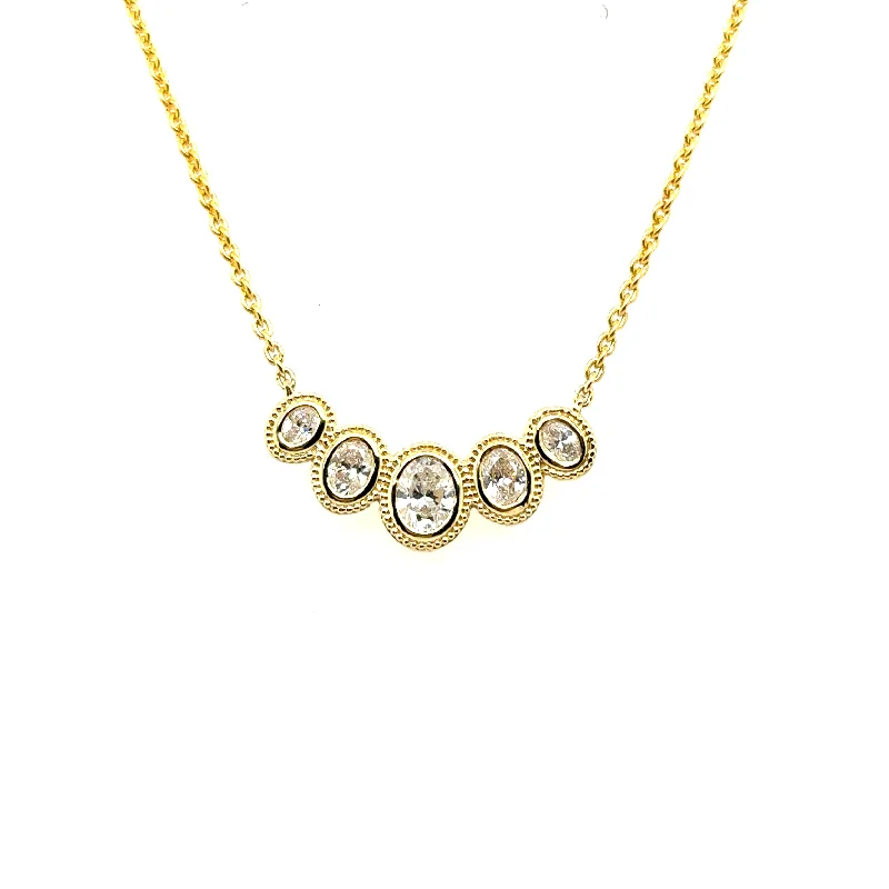 Classic Necklace with Diamonds-Oval Diamond Curved Bar Necklace