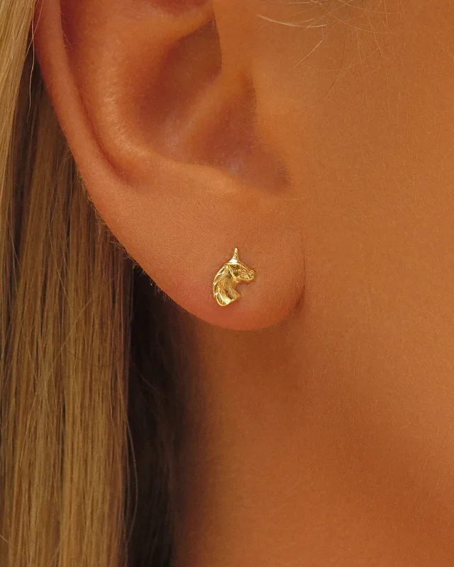 Beautiful Drop Earrings-Unicorn Stud Earrings - 14k Yellow Gold Fill