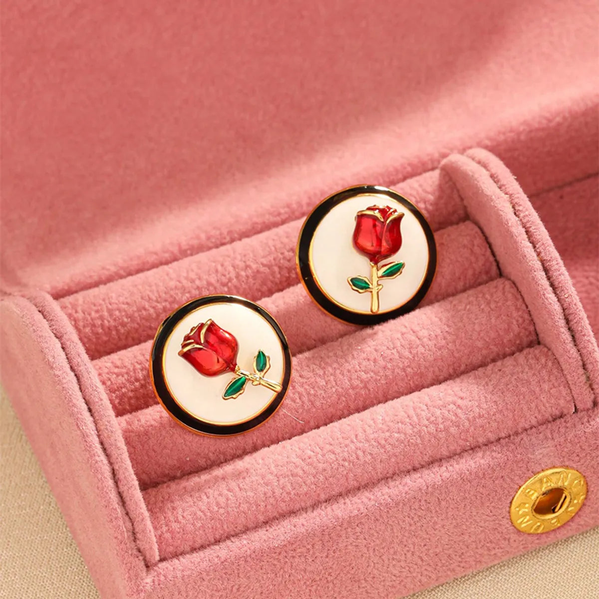 Ethnic Earrings for Women-1 Pair Sweet Rose Enamel Copper Ear Studs