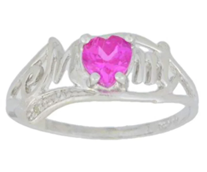 Gold Ring with Citrine-Pink Sapphire & Diamond Heart Mom Ring .925 Sterling Silver