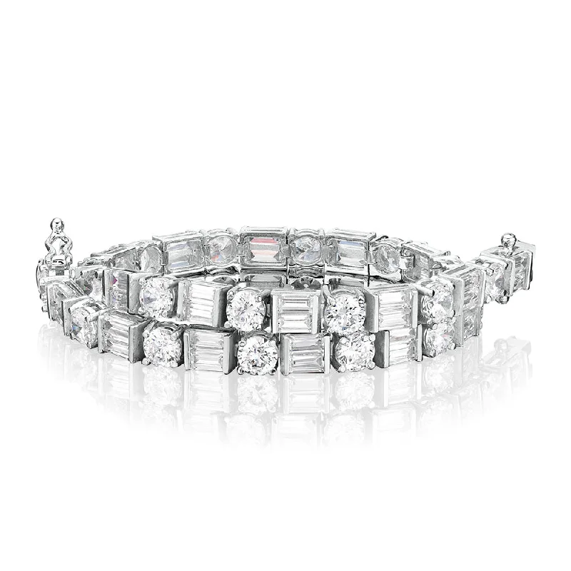 Bohemian Style Bracelet-Round Brilliant and Baguette tennis bracelet with 10.07 carats* of diamond simulants in 10 carat white gold