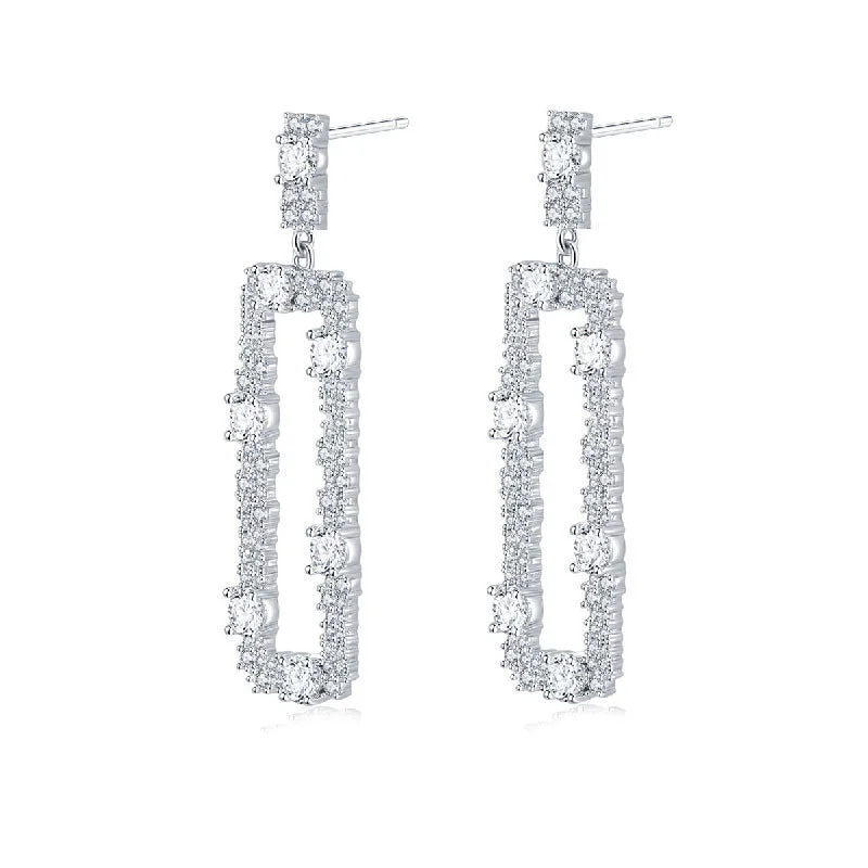 Classic Dangle Earrings-Elegant Rectangular Drop Earrings with Cubic Zirconia