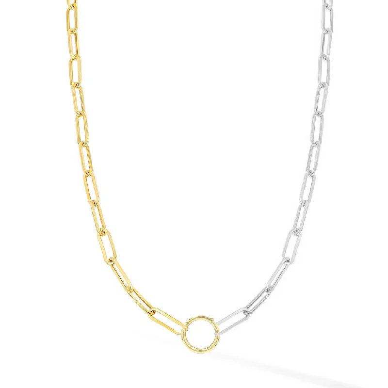 Trendy Gold Chain Necklace-Two-Tone Paperclip Necklace + Enhancer clasp