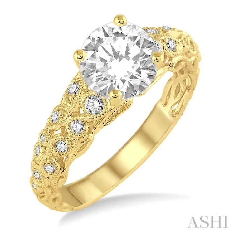 Silver Ring with Diamonds-1/5 ctw Diamond Semi-mount Engagement Ring in 14K Yellow Gold