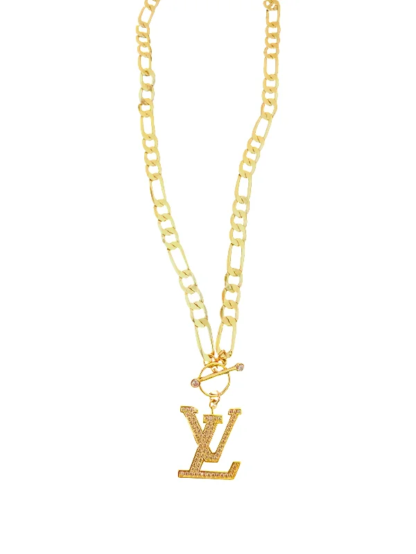 Simple Silver Necklace-LV Figaro Bling Necklace