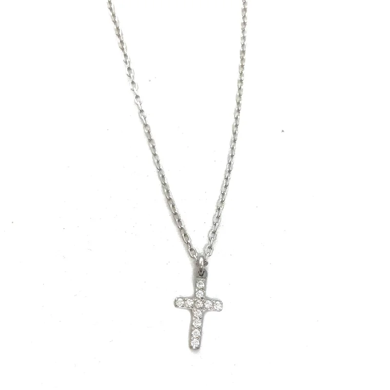 Classic Necklace with Diamonds-Silver Crystal Cross Necklace- Waterproof