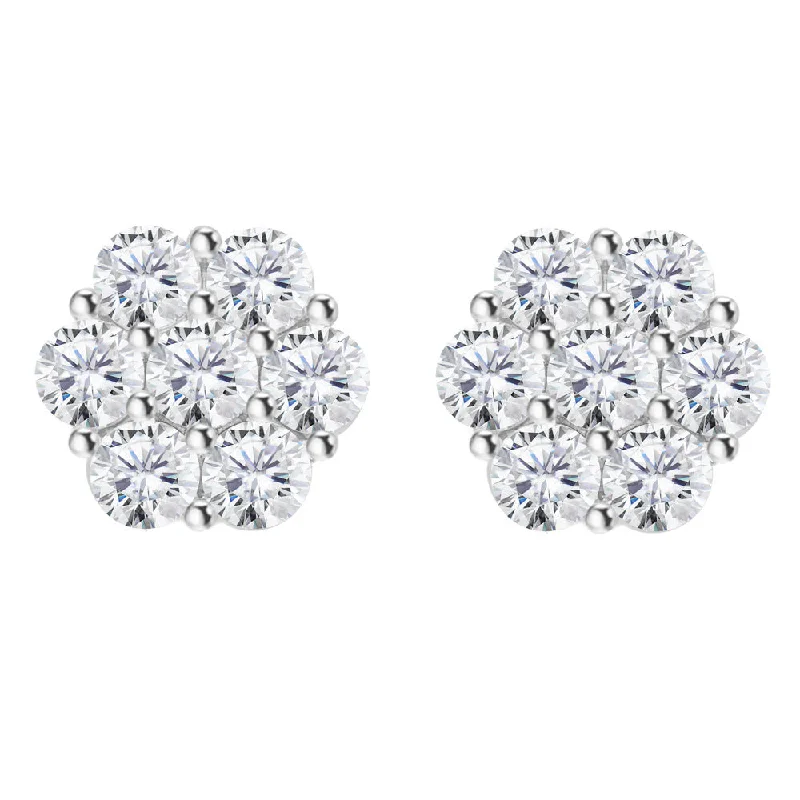 Modern Bridal Earrings-Cluster Moissanite Diamond Stud Earrings in Sterling Silver