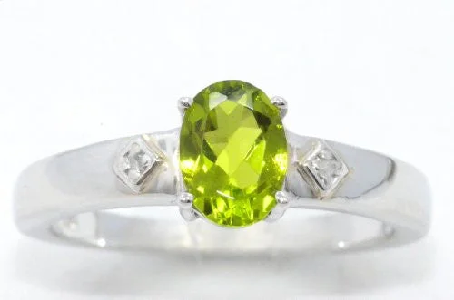 Gold Ring with Rubies-1 Ct Peridot & Diamond Oval Ring .925 Sterling Silver Rhodium Finish