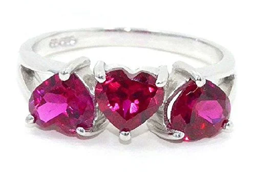 Stunning Wedding Ring Set for Women-3 Ct Created Ruby Heart Ring .925 Sterling Silver Rhodium Finish