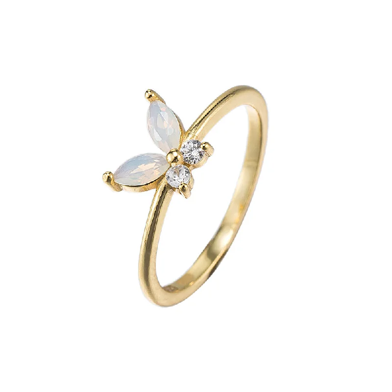 Vintage Silver Ring-CZ and Opal Butterfly Ring