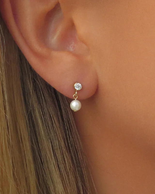 Artistic Drop Earrings-CZ Freshwater Pearl Stud Earrings - 14k Yellow Gold Fill