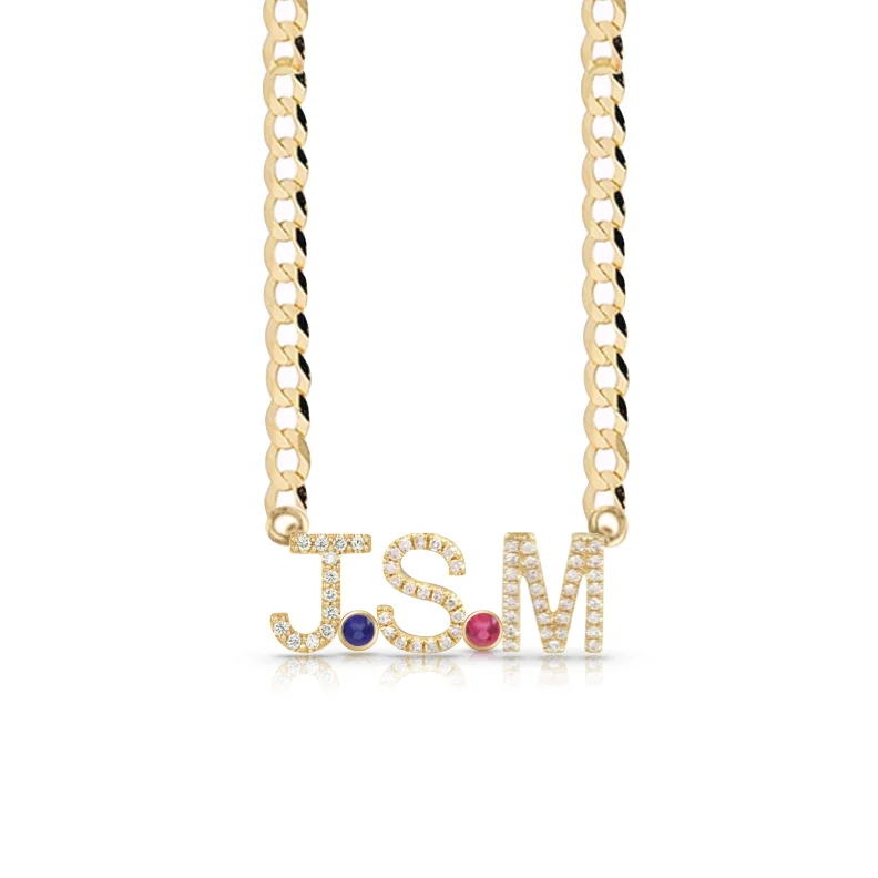 Beautiful Diamond Necklace-Custom Diamond Initials and Bezels Cuban Link Necklace