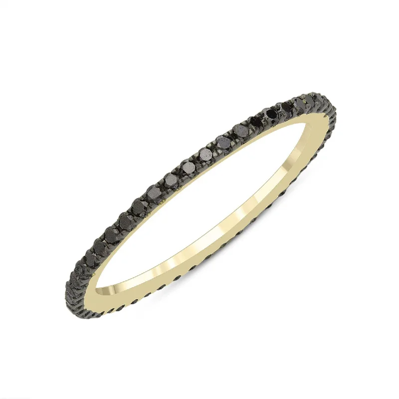 Gold Ring with Garnet-Black Diamond Stacking Ring