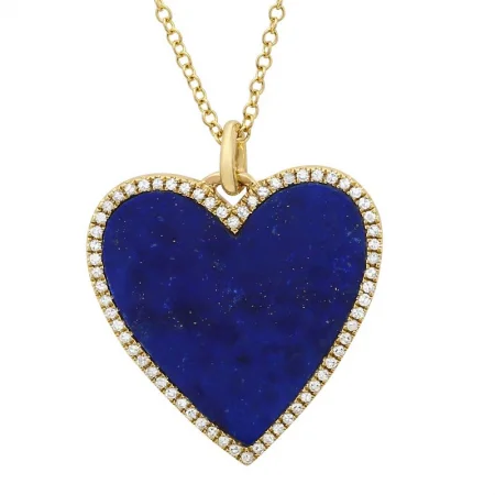 Simple Silver Necklace for Brides-Large Lapis Diamond Heart Necklace