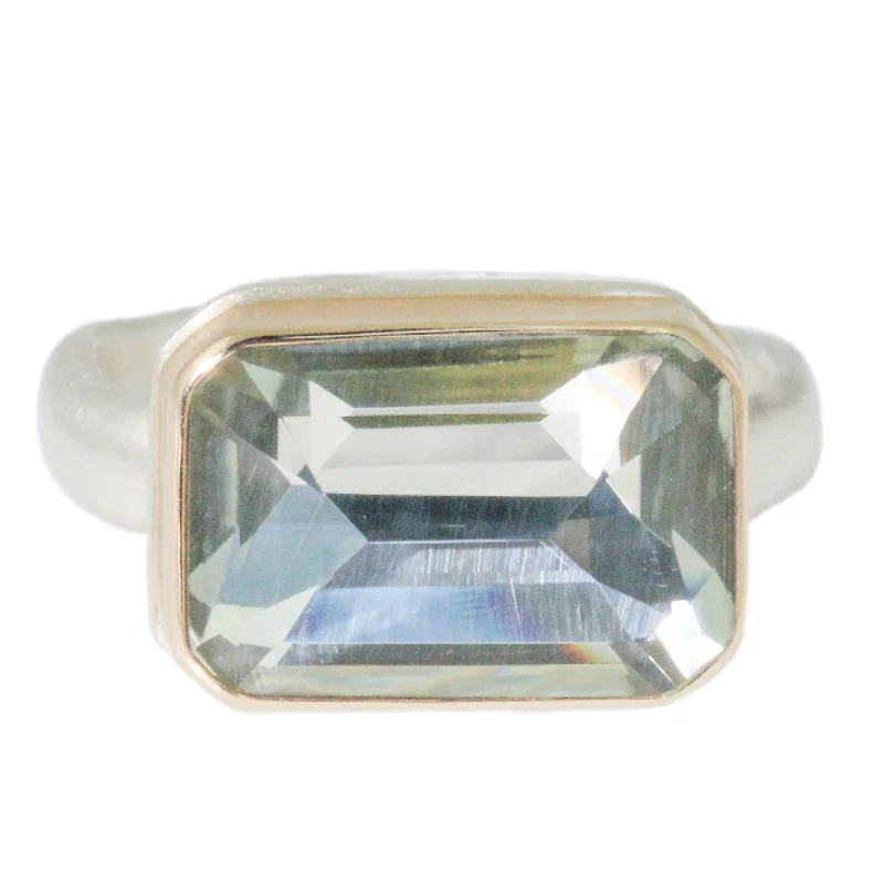 Diamond Ring with Gold Band-Mint Quartz Ring