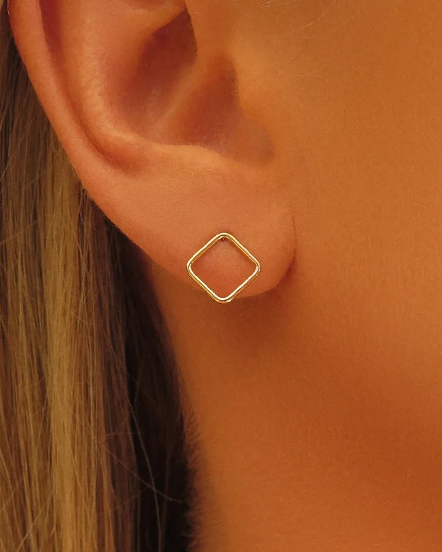 Chic Hoop Earrings-Square Stud Earrings - 14k Yellow Gold Fill