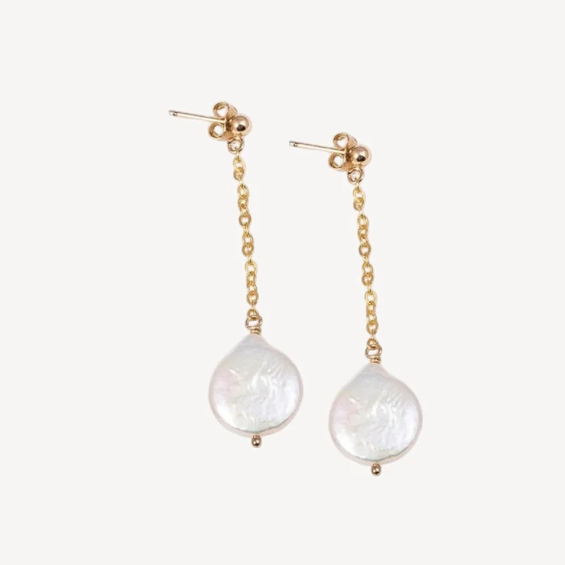 Cute Pearl Earrings-Stud Coin Pearl Dangle Earrings