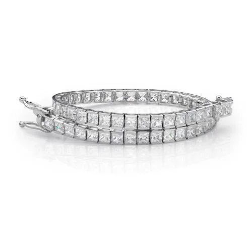 Personalized Gold Bangle Bracelet-Princess Cut tennis bracelet with 10.26 carats* of diamond simulants in 10 carat white gold