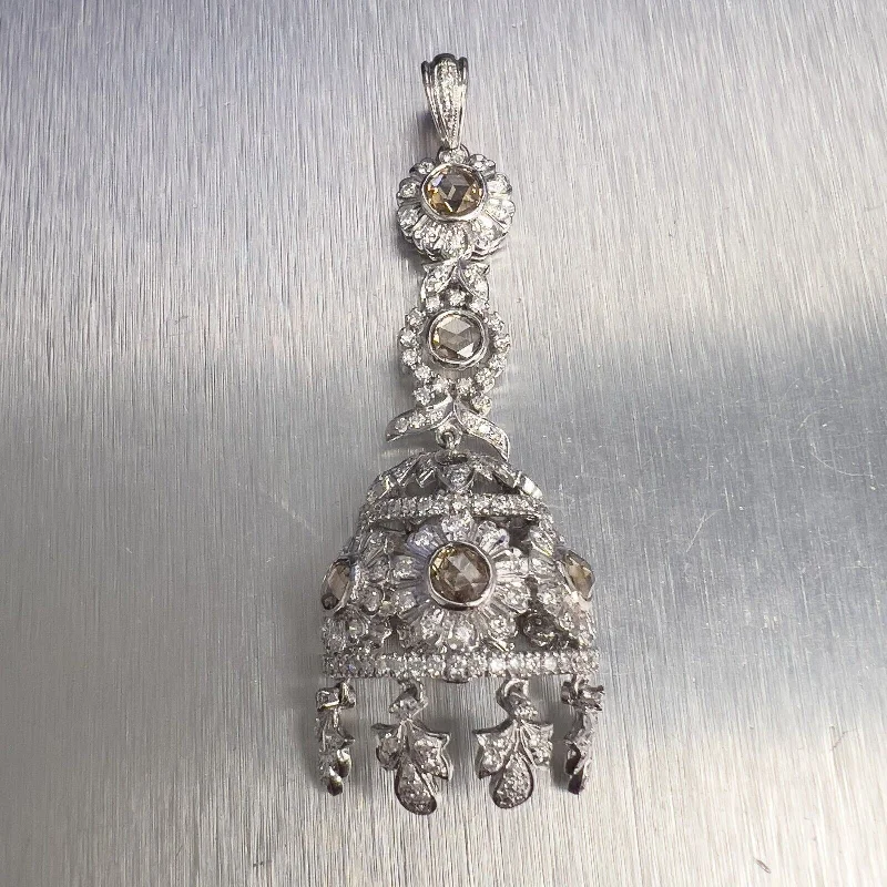 Fine Gold Necklace-Antique Art Deco 18k White Gold Diamond Filigree Floral Pendant 1.70ctw