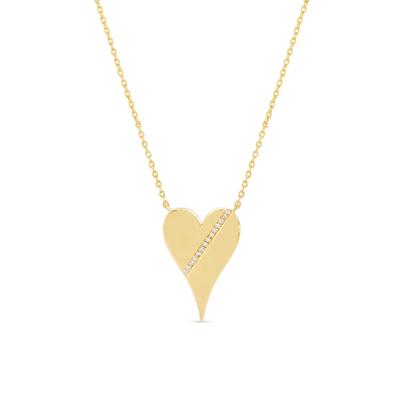 Casual Necklace for Women-Statement Diamond Jumbo Solid Heart Necklace