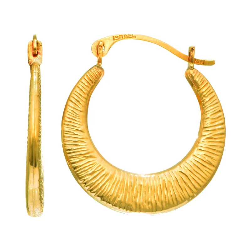 Gold Hoop Earrings-14K Yellow Gold Graduated Textured Hoop Earrings, Diameter 17mm