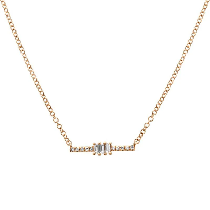 Custom Diamond Necklace-Diamond and Baguette Bar Necklace