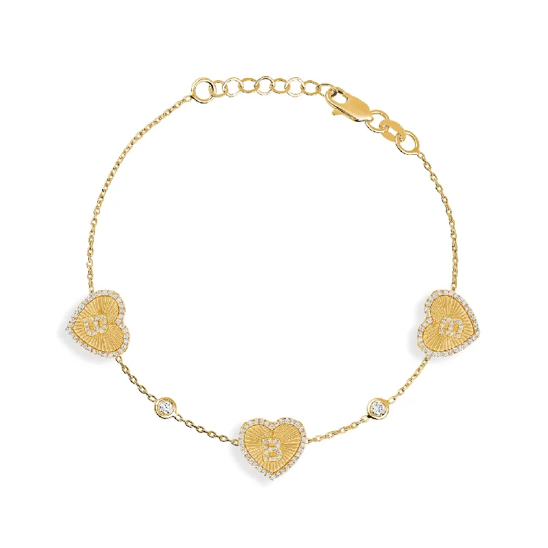 Modern Crystal Necklace-Diamond Initial Fluted Heart Bracelet