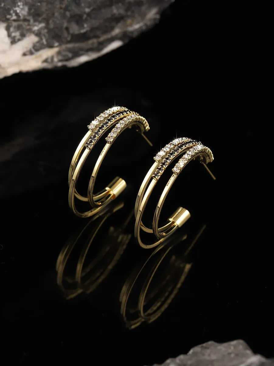 Casual Earrings for Women-1 Pair Streetwear Shiny C Shape Plating Inlay Copper Zircon 18k Gold Plated Ear Studs