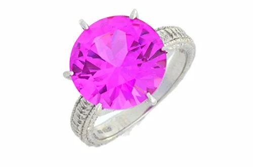 Personalized Name Ring-3.5 Ct Pink Sapphire Round Ring .925 Sterling Silver Rhodium Finish