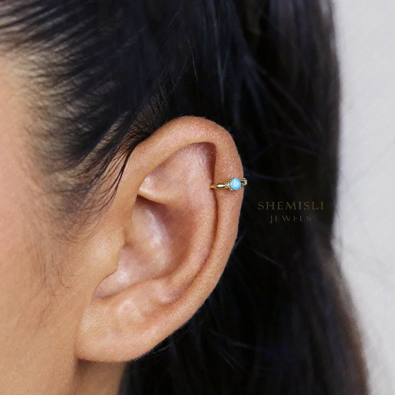 Dangle Earrings with Gems-Tiny Turquoise CZ Stone Helix Hoop Earrings, Gold, Silver SHEMISLI SH636, SH637, SH638, SH639