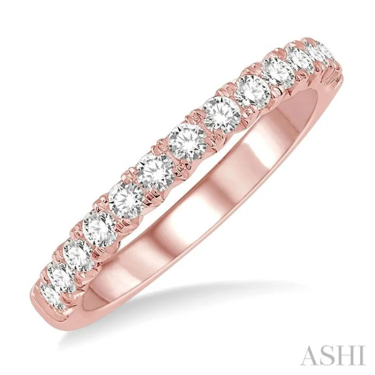 Promise Ring with Diamond-1/2 ctw Round Cut Diamond Wedding Band in 14K Rose Gold