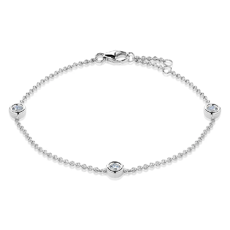 Boho Beaded Bracelet-Premium Lab-Grown Diamond, 0.25 carat TW round brilliant solitaire bracelet in 10 carat white gold