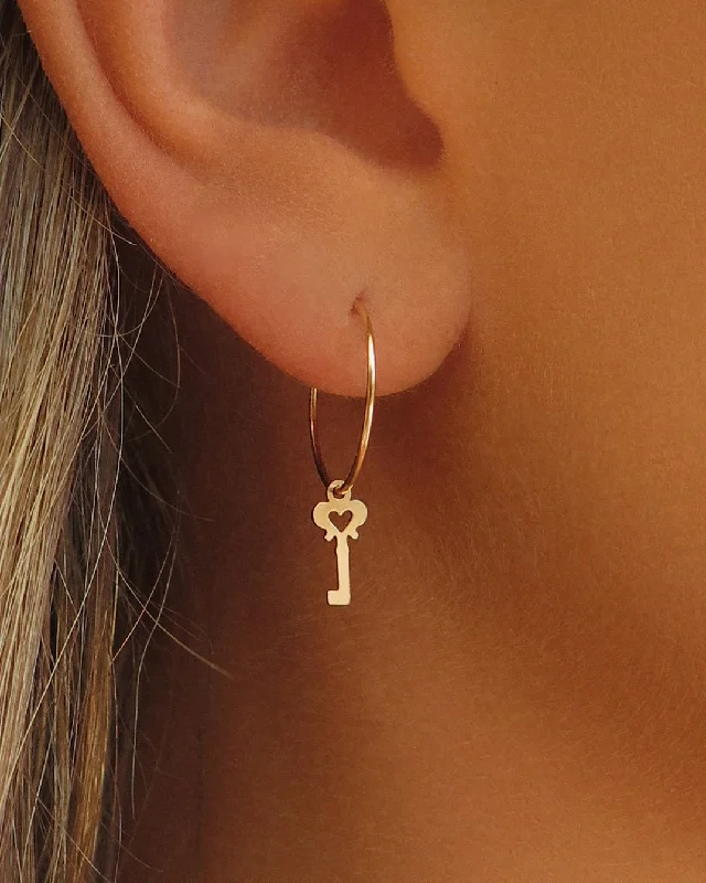 Gold Earrings with Crystals-Love Key Hoop Earrings