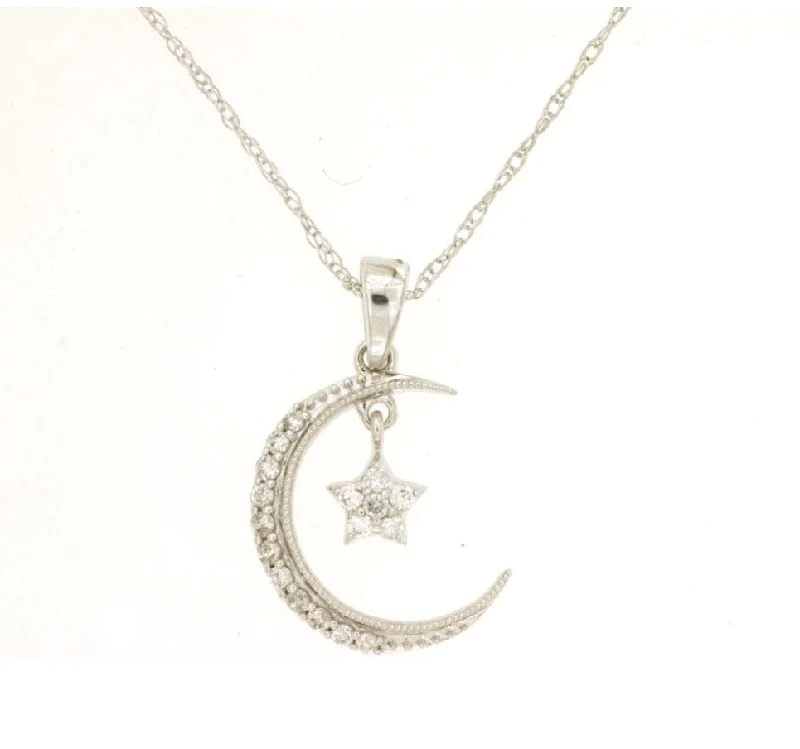 Personalized Name Necklace for Brides-14k white gold diamond accents moon and star necklace