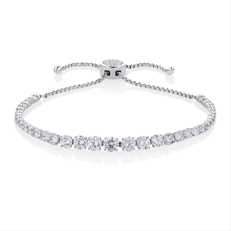 Simple Crystal Bangle Bracelet-Slider bracelet with 5.97 carats* of diamond simulants in sterling silver